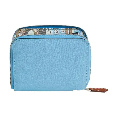 HERMES Silk'In Epsom Calfskin With Barenia Calfskin Wallet Women's Celeste & Green Orchid