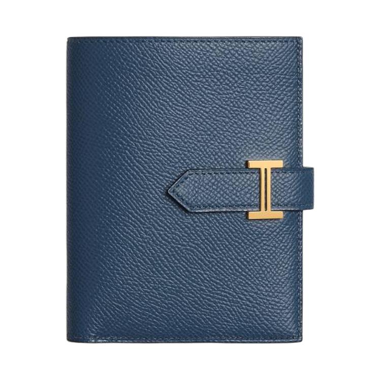 HERMES Bearn Epsom Calfskin Wallet Women's 7U Navy
