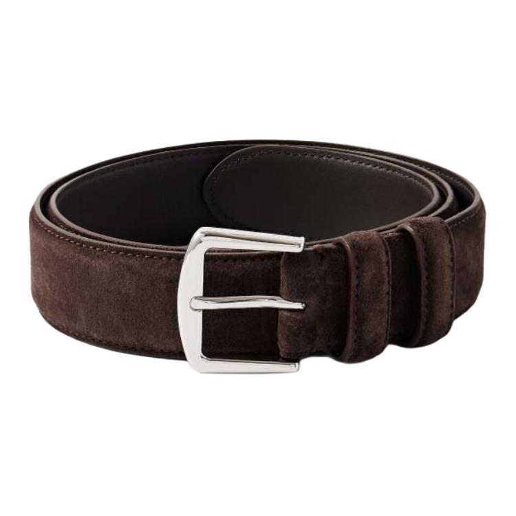 Loro Piana Solid Color Design Calfskin Leather Belts Men's Brown Width 3.5CM