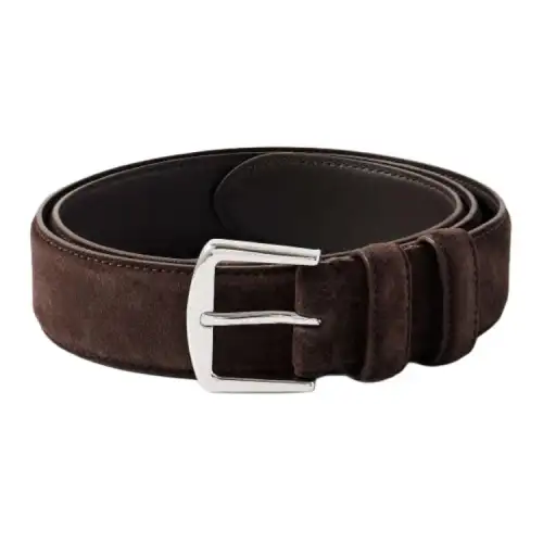 Loro Piana Solid Color Design Calfskin Leather Belts Men's Brown Width 3.5CM