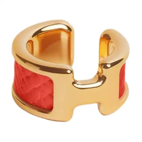 HERMES Gold plated Clip On Earrings Women's Orange