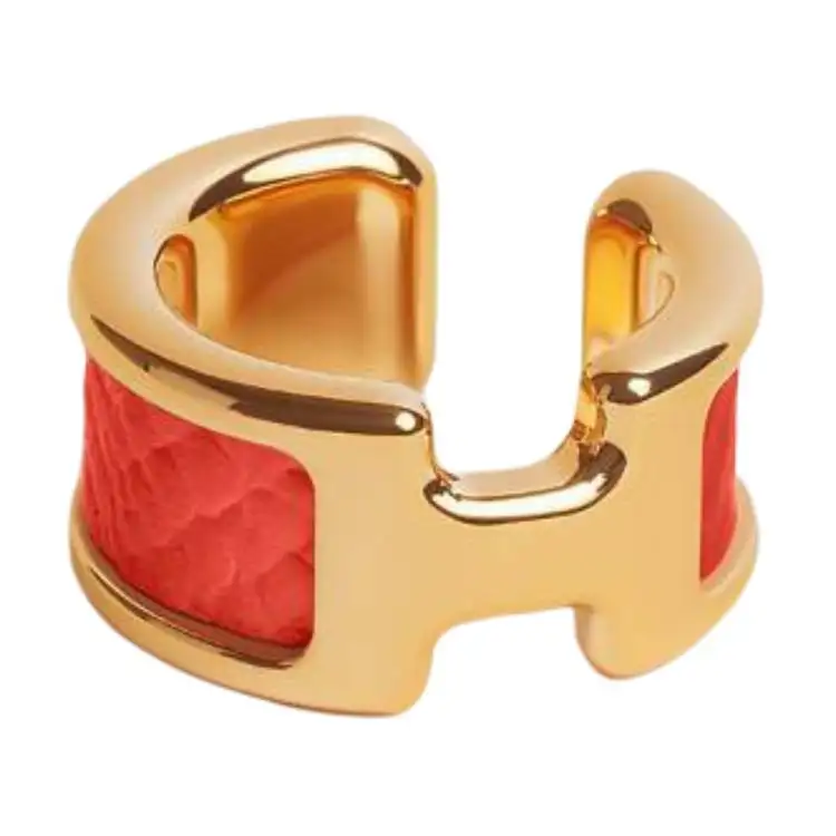 HERMES Gold plated Clip On Earrings Women's Orange
