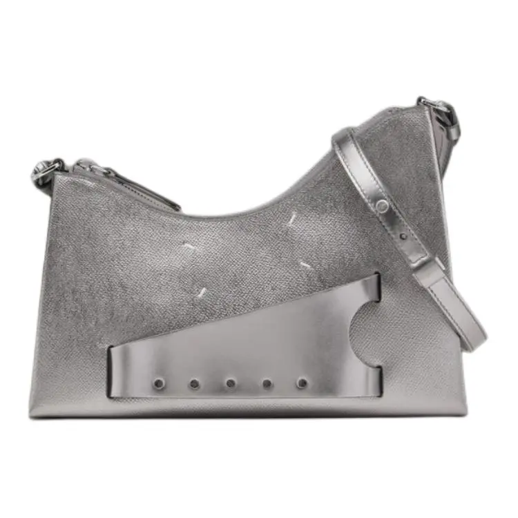 Maison Margiela Metal Grain Leather Handbag, Shoulder Bag Small Women's Metal Gray