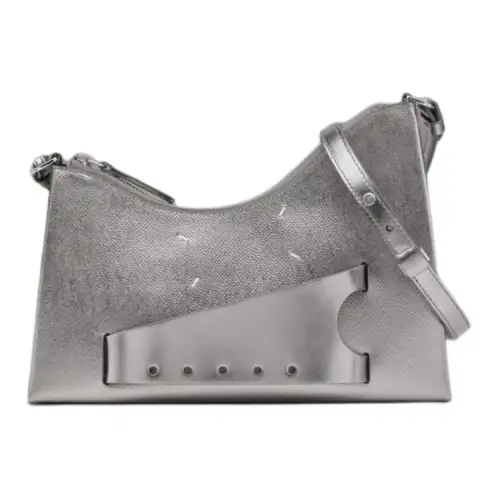 Maison Margiela Metal Grain Leather Handbag, Shoulder Bag Small Women's Metal Gray