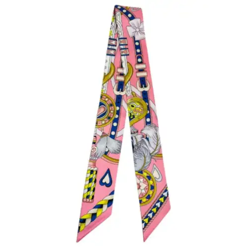 HERMES Sweet's Saddle Equipment Satin Scarves Women's Pink