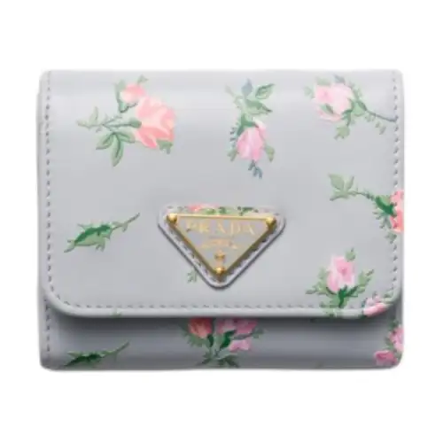 PRADA Leather Wallet Women's Pearl Gray