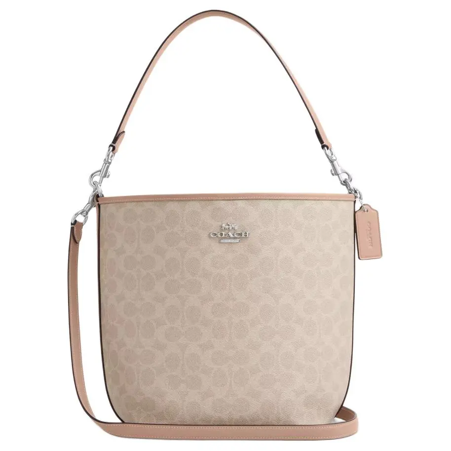COACH City Bucket Signature Coated Canvas Handbag, Shoulder Bag Small Women's Sand