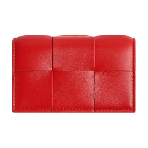 Bottega Veneta Sheepskin With Cow Leather Card Holder Women's Red