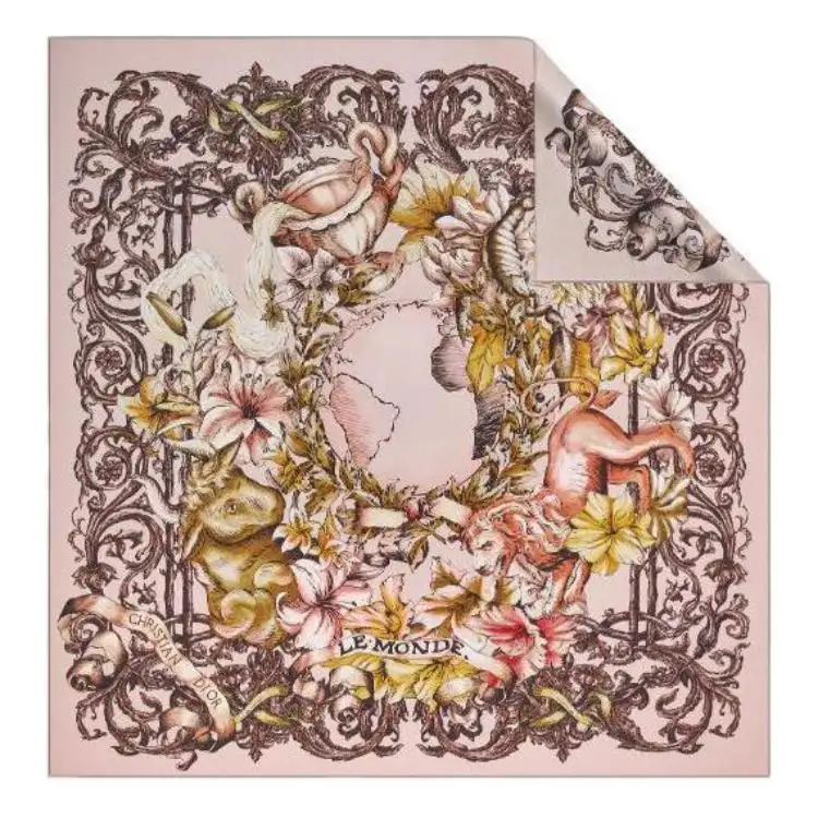 DIOR Patterned Print Mulberry Silk Scarves Women's Multicolor
