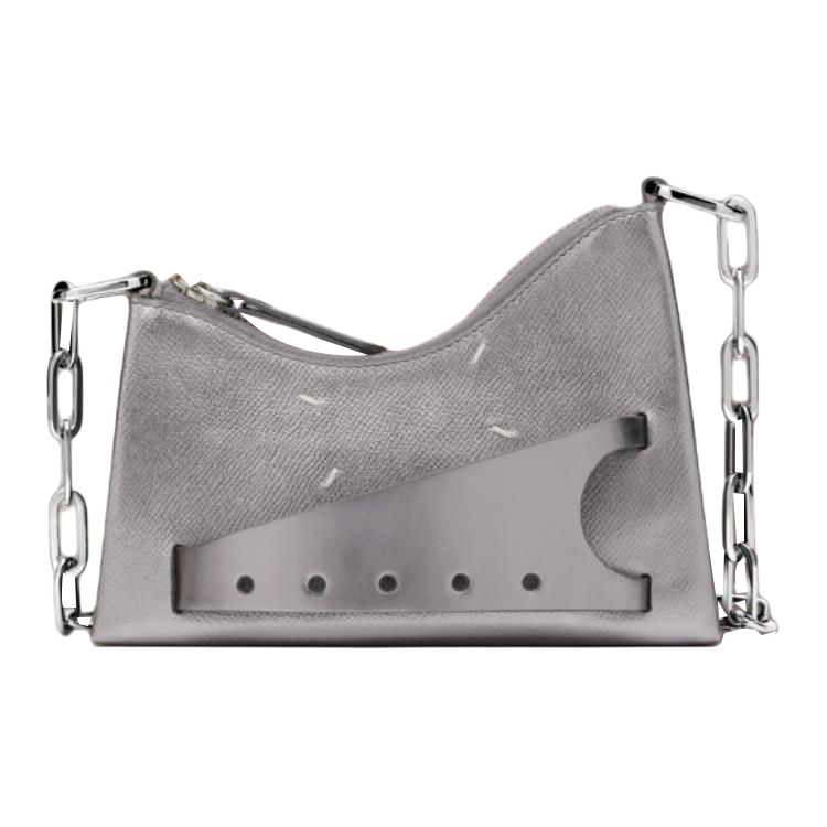 Maison Margiela Snatched Metal Grain Leather Handbag, Shoulder Bag Women's Metal Gray