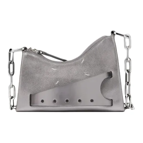 Maison Margiela Snatched Metal Grain Leather Handbag, Shoulder Bag Women's Metal Gray