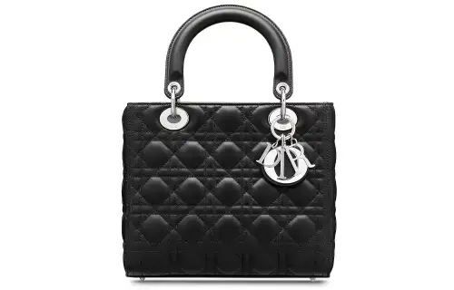 DIOR Lady Dior Wicker Pattern Cannage Lambskin Handbag Bag Handbag Shoulder Bag Medium Women's Black