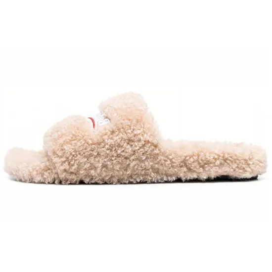 Balenciaga Faux-shearling Embroidered Logo Slides