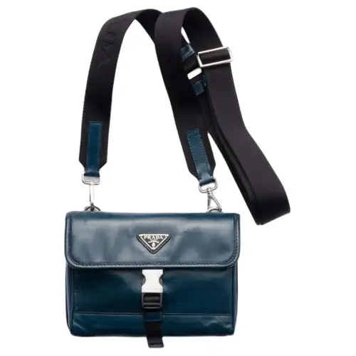 PRADA Leather, Nylon One Shoulder Crossbody Cell Phone Pouch Unisex Denim Blue