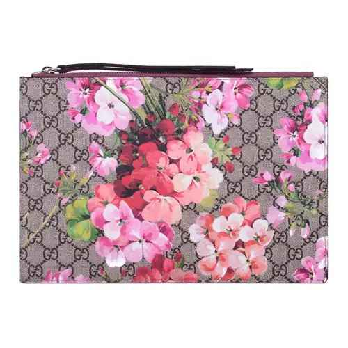 GUCCI GG Blooms PVC With Skin Clutch Large Women's Ebony/Pink