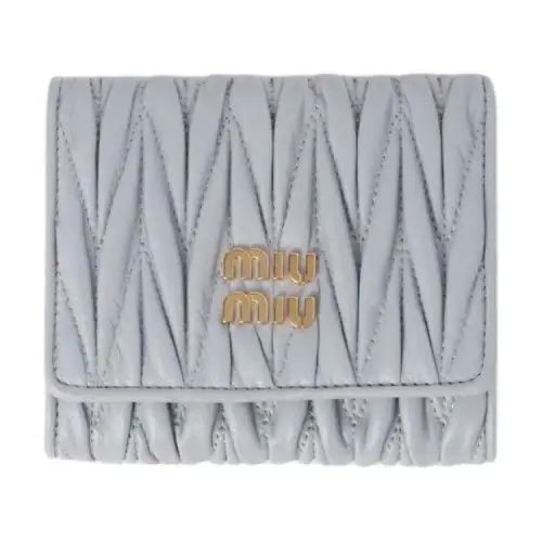 MIU MIU Matelassé Leather Wallet Women's Pearl Gray