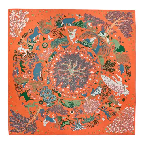 HERMES Hand Rolled Hem Cashmere Shawls Unisex Orange