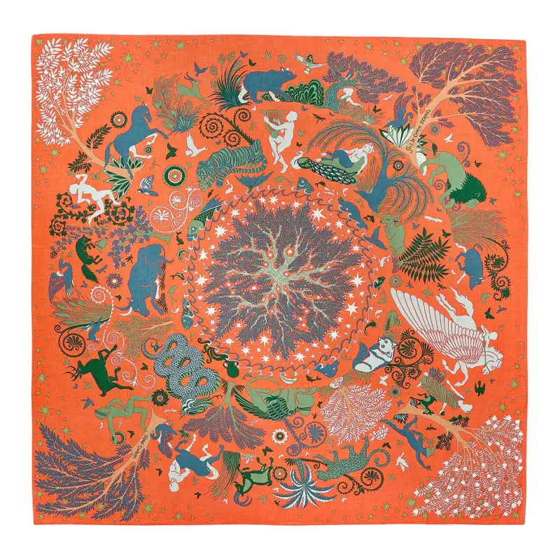 HERMES Hand Rolled Hem Cashmere Shawls Unisex Orange