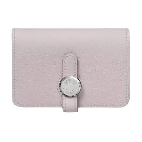 HERMES Dogon Silver Tone Buckle Evercolor Leather Card Holder Women's 09 MAUVE PALE Dream Purple