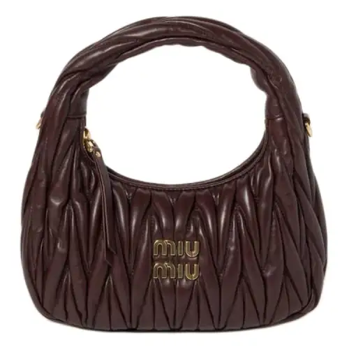 MIU MIU Wander Soft Sheep Leather Hobo Bag, Crescent Bag, Shoulder Bag, Crossbody Bag, Handbag Small Women's Dark Brown