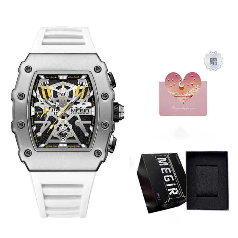 MEGIR Quartz Movement Silicone Strap Watch Men's Watches Gray Dial Box