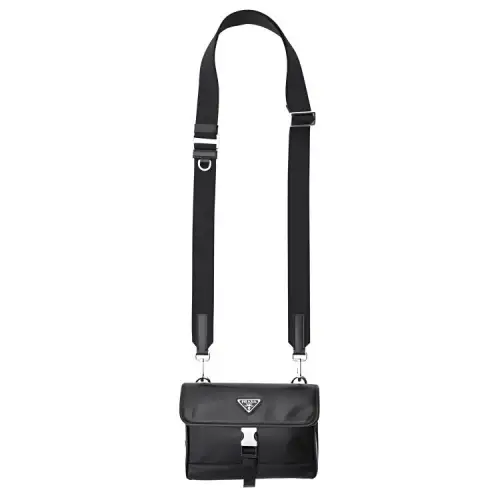 PRADA Leather One Shoulder Crossbody Cell Phone Pouch Unisex Black