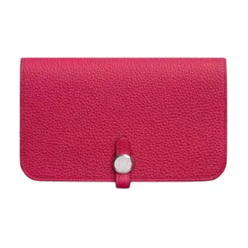 HERMES Dogon Duo Silver Tone Buckle Togo Calfskin Wallet Women's 0D Rose Mexico Powder
