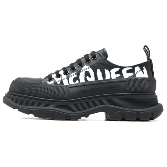 Alexander McQueen Tread Slick Low Lace Up Graffiti Black Black White
