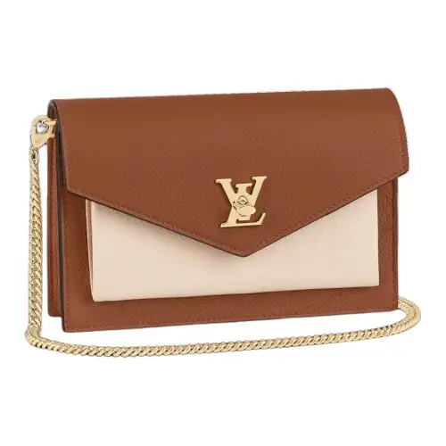 LOUIS VUITTON Mylockme Calfskin Crossbody Bag, Shoulder Bag Women's Brown & Beige & White & Black