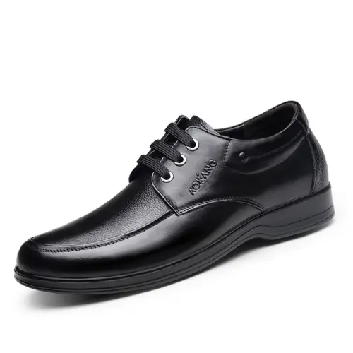 AOKANG height-increasing shoes, cow leather, breathable, lightweight, comfortable and fashionable in summer, plus velvet to keep warm, non-slip, versatile for commuting, invisible inner height increase 5CM, genuine leather, dad style, wide-footed, casual and business, formal leather shoes, men's black brown