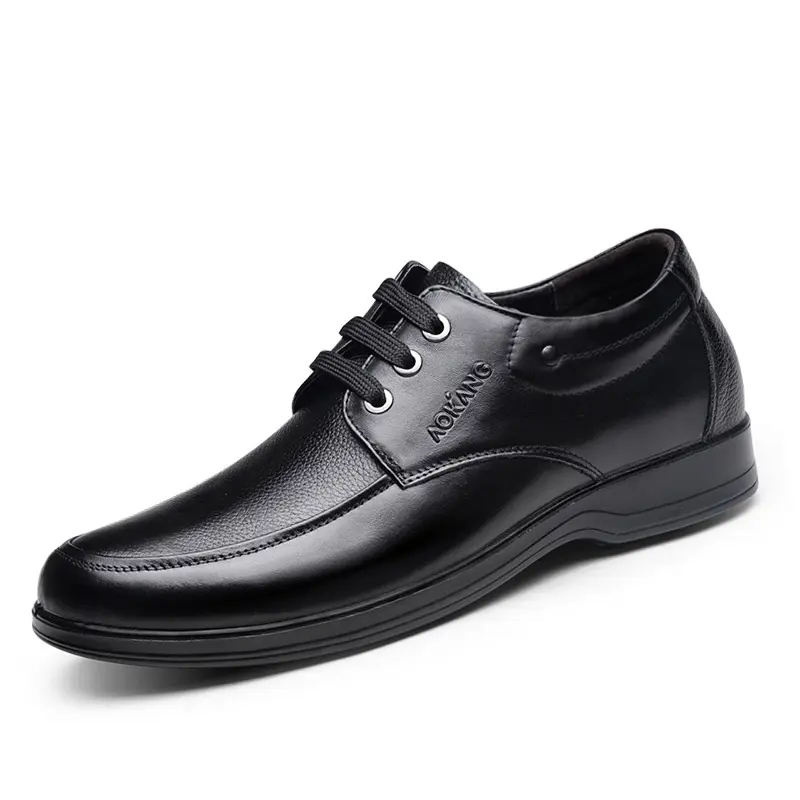 AOKANG height-increasing shoes, cow leather, breathable, lightweight, comfortable and fashionable in summer, plus velvet to keep warm, non-slip, versatile for commuting, invisible inner height increase 5CM, genuine leather, dad style, wide-footed, casual and business, formal leather shoes, men's black brown