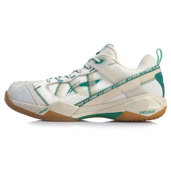 LiNing Cushioning Anti Slip And Wear Resistant Rebound Low Top Badminton Shoes Men's White Gray Green