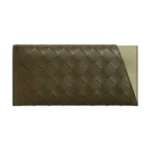 Bottega Veneta Intrecciato Lambskin Wallet Regular Men's Mustard & Limestone Color