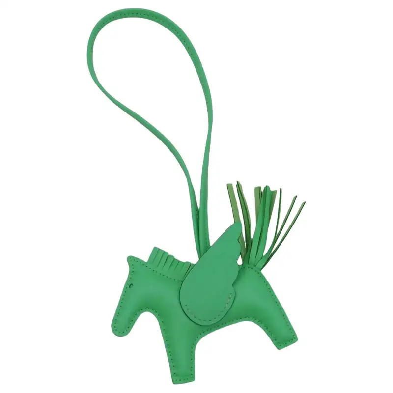 HERMES Rodeo Pegase Leather Keychains Unisex Green