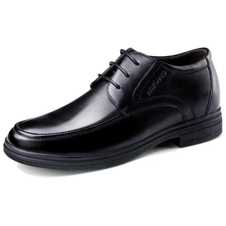 AOKANG cow leather, summer, breathable, fashionable, versatile and comfortable, office commuting, invisible inner height increase of 6CM, casual business, formal leather shoes, men's style