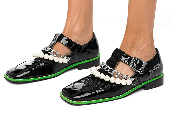 Nina Zarqua Кожаный Квадратная голова с застежкой для отдыха туфли женский черный