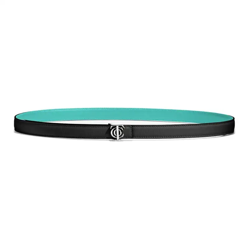 TIFFANY & CO. Double Finish Leather Belts Women's Black Width 2CM