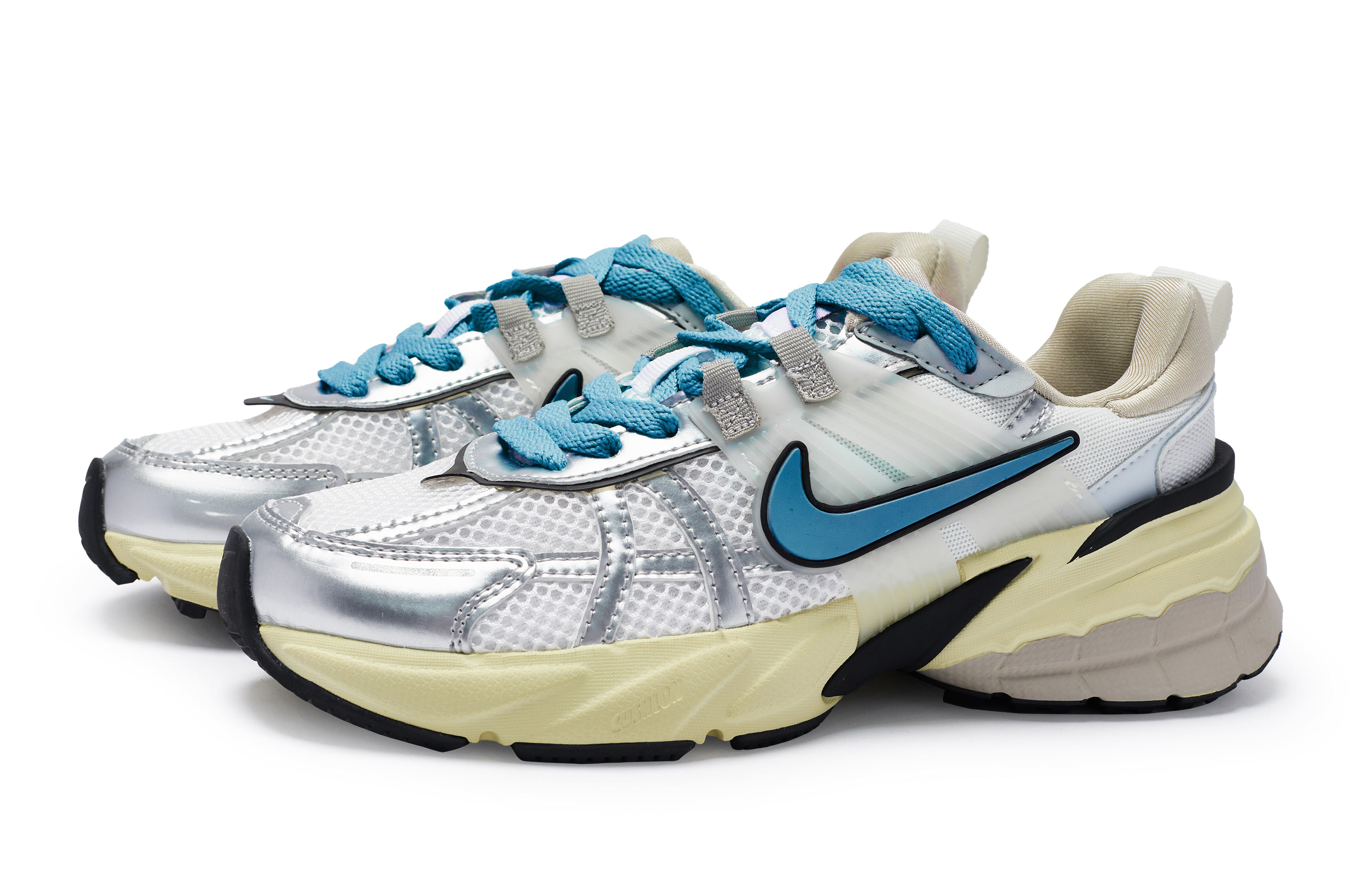 Nike V2K Run Cushioning Slip Resistant Low top Running Shoes Women’s White Silver Lake Blue