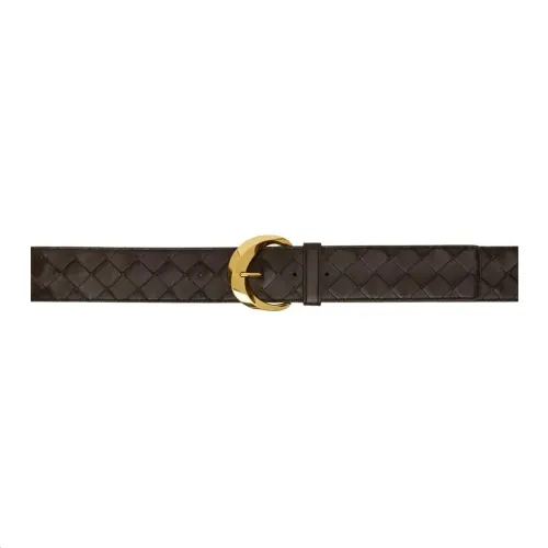 Bottega Veneta Solid Color Design Calfskin Leather Belts Women's Brown Width 4CM