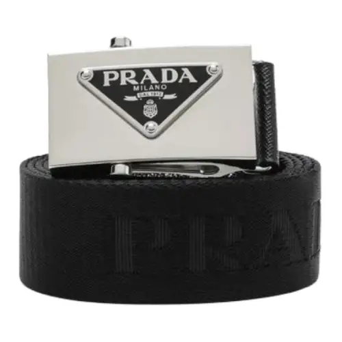 PRADA Brand Logo Nylon Leather Belts Men's Black 