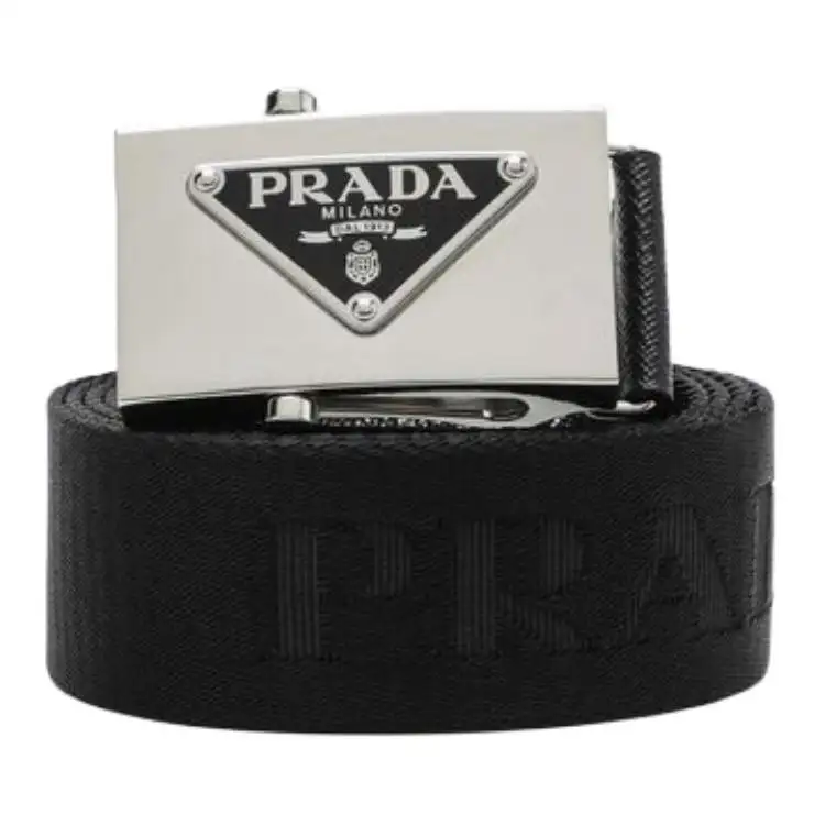 PRADA Brand Logo Nylon Leather Belts Men's Black