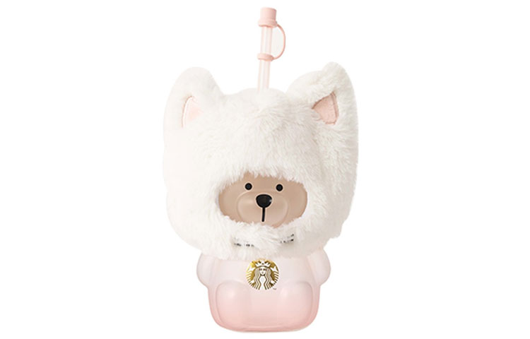 Starbucks Offline Sales Claws and Sakura Series Practical Sakura Cat Head Cover Bear Glass Straw Cup 560ml Pink