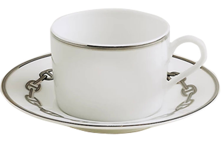 Набор чашек с блюдцами Hermes Chaine d'Ancre platinum (белый)
