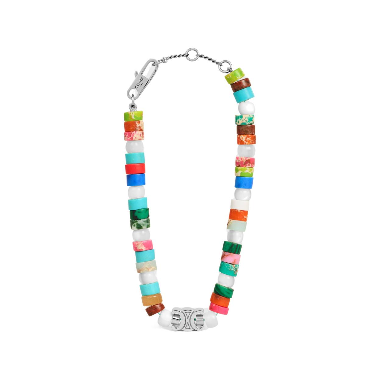 CELINE San Onofre Chunky Triomphe Bracelet In Natural Stones And Brass With Rhodium Finish
