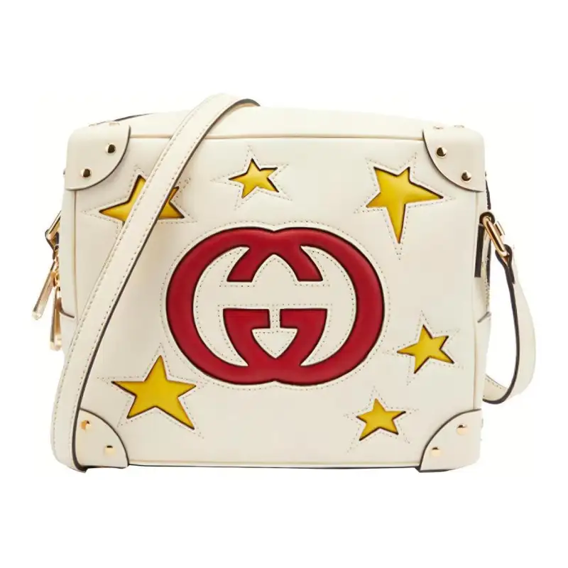 GUCCI Cow Leather Box Bag, Small Square Bag, Crossbody Bag, Shoulder Bag Unisex Beige Yellow