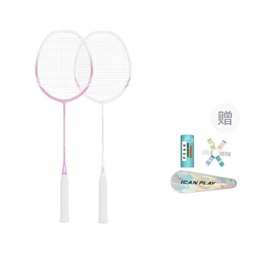 Peak badminton racket, double racket, ultra-light fiber, good appearance, durable and easy to use, introductory training for novices, stringed ball control type (both defensive), same style for men and women, pink and white