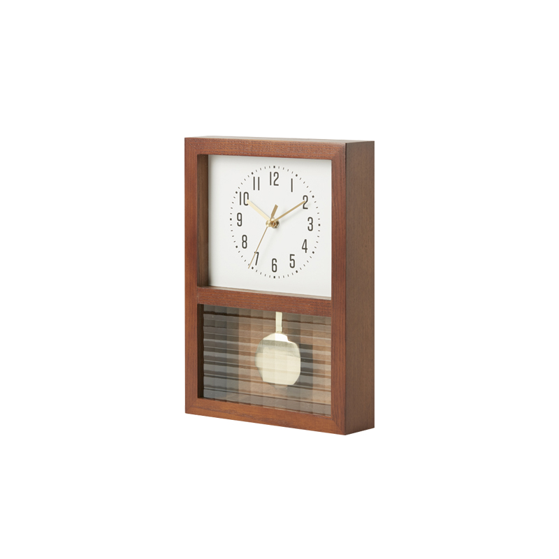 NITORI Japanese original design school season electronic movement alarm clock for men and women solid wood pattern Dram II natural/dark brown simple modern style living room bedroom silent alarm clock Muji style ins style