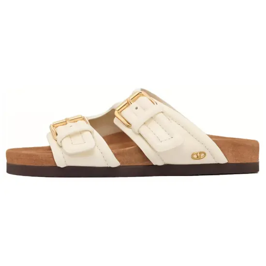 Valentino Logo Plaque Double-Strap Slip-On Slides Women's