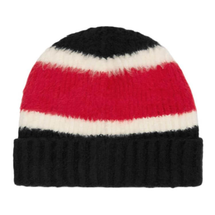 CELINE Brand Logo Cotton Beanies Men's Black/Ecru/Red