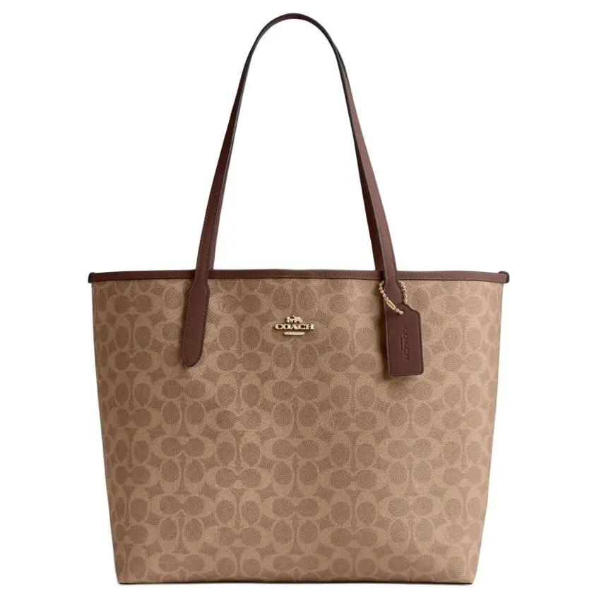 COACH City Artificial Leather Handbag, Shoulder Bag Large Women's Light Umber & Brown